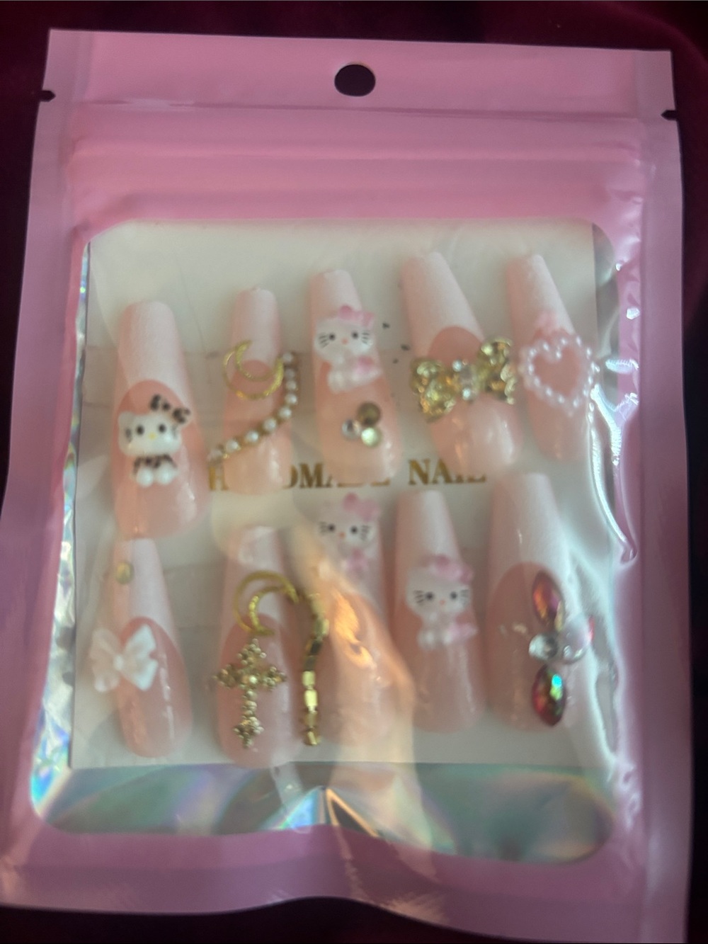 Pink 3D Cat Bow Gem Press-On Nails